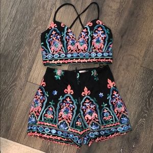 Two piece crop top and shorts set.